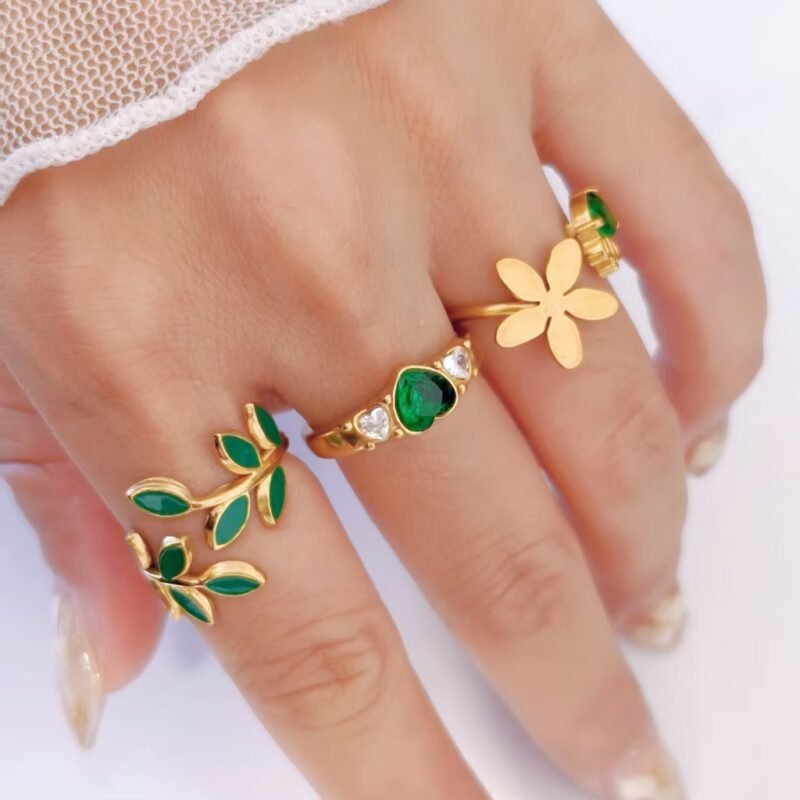 Triple Heart Colorful Gemstone Ring
