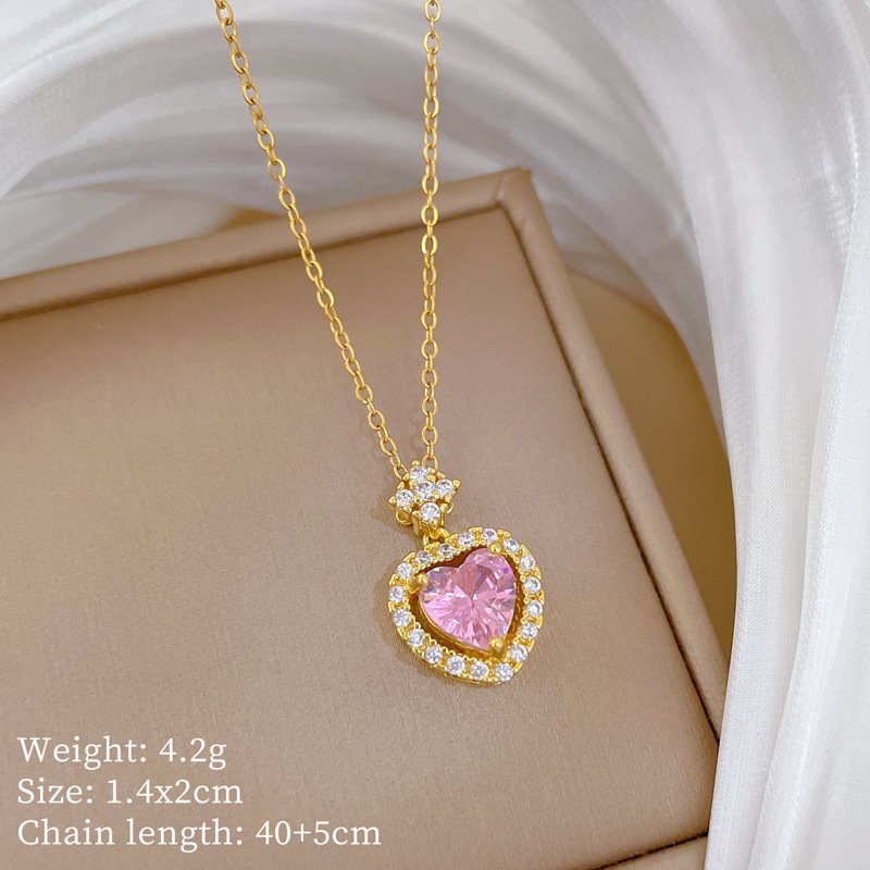 Vintage Valentine Pink Heart Halo Necklace - Image 2