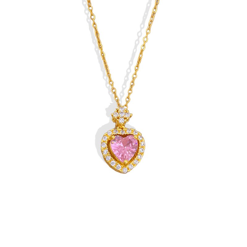 Vintage Valentine Pink Heart Halo Necklace