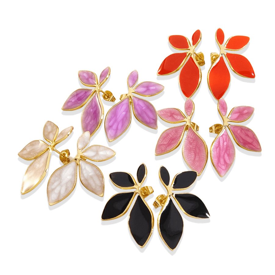 Petal Leaf Enamel Statement Earrings