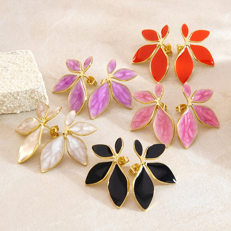 Petal Leaf Enamel Statement Earrings - Image 3