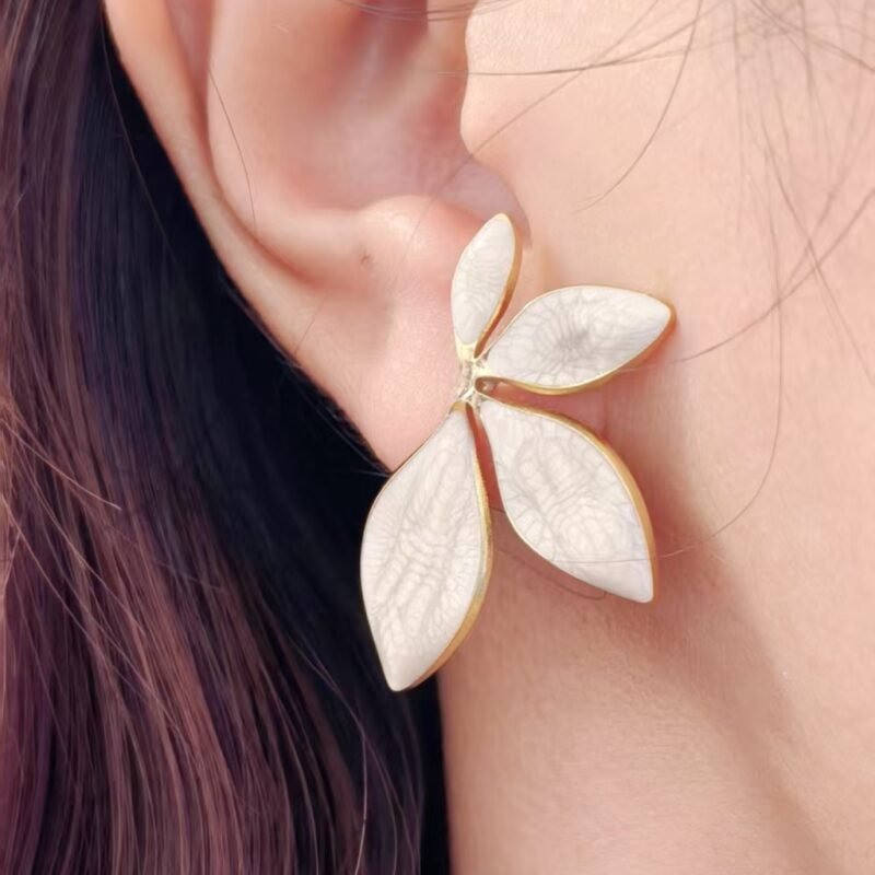 Petal Leaf Enamel Statement Earrings