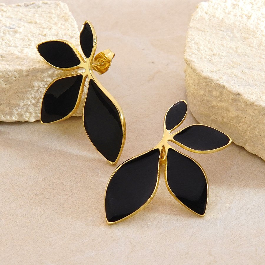 Petal Leaf Enamel Statement Earrings - Image 4