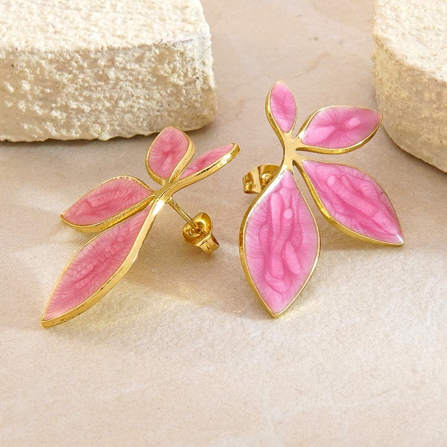 Petal Leaf Enamel Statement Earrings - Image 8