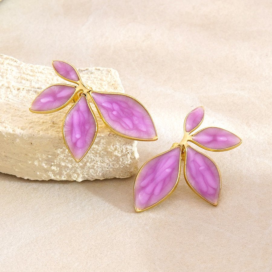 Petal Leaf Enamel Statement Earrings - Image 6