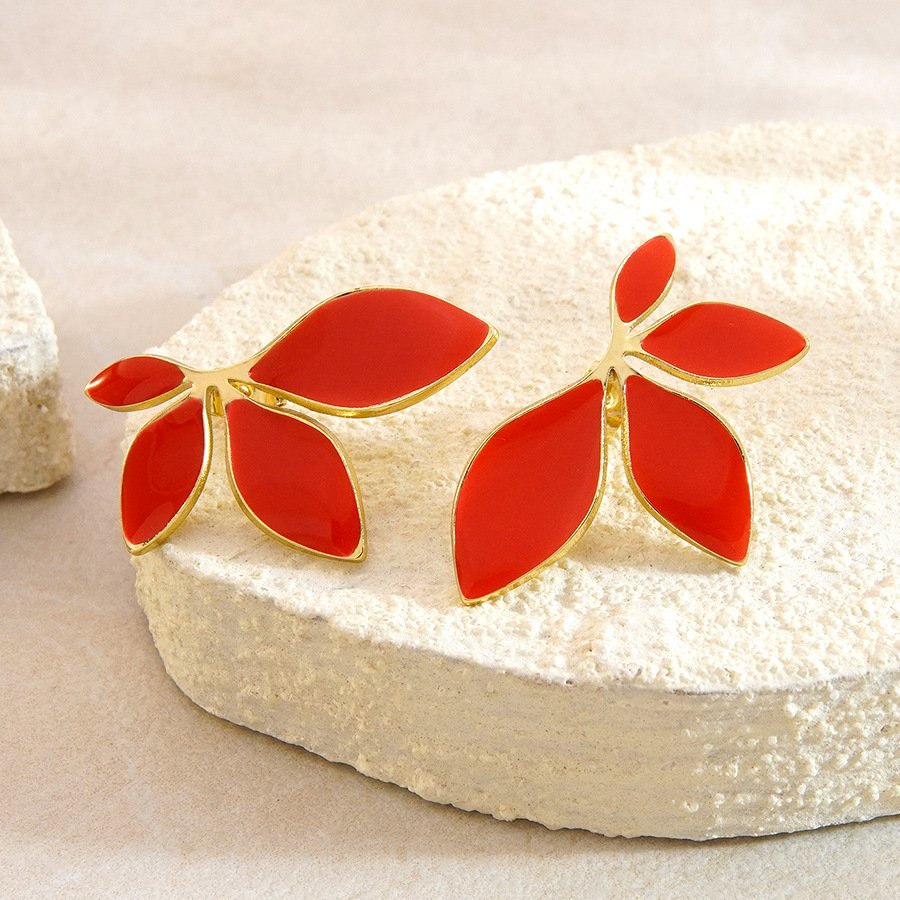 Petal Leaf Enamel Statement Earrings - Image 7