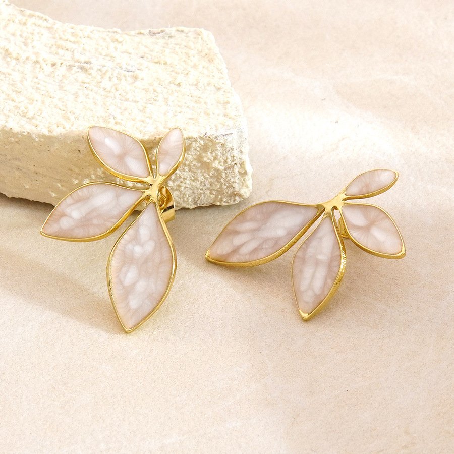 Petal Leaf Enamel Statement Earrings - Image 5