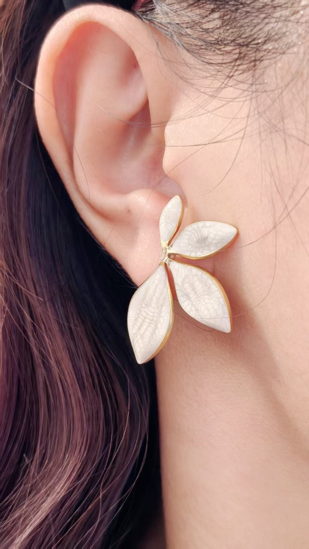 Petal Leaf Enamel Statement Earrings - Image 2