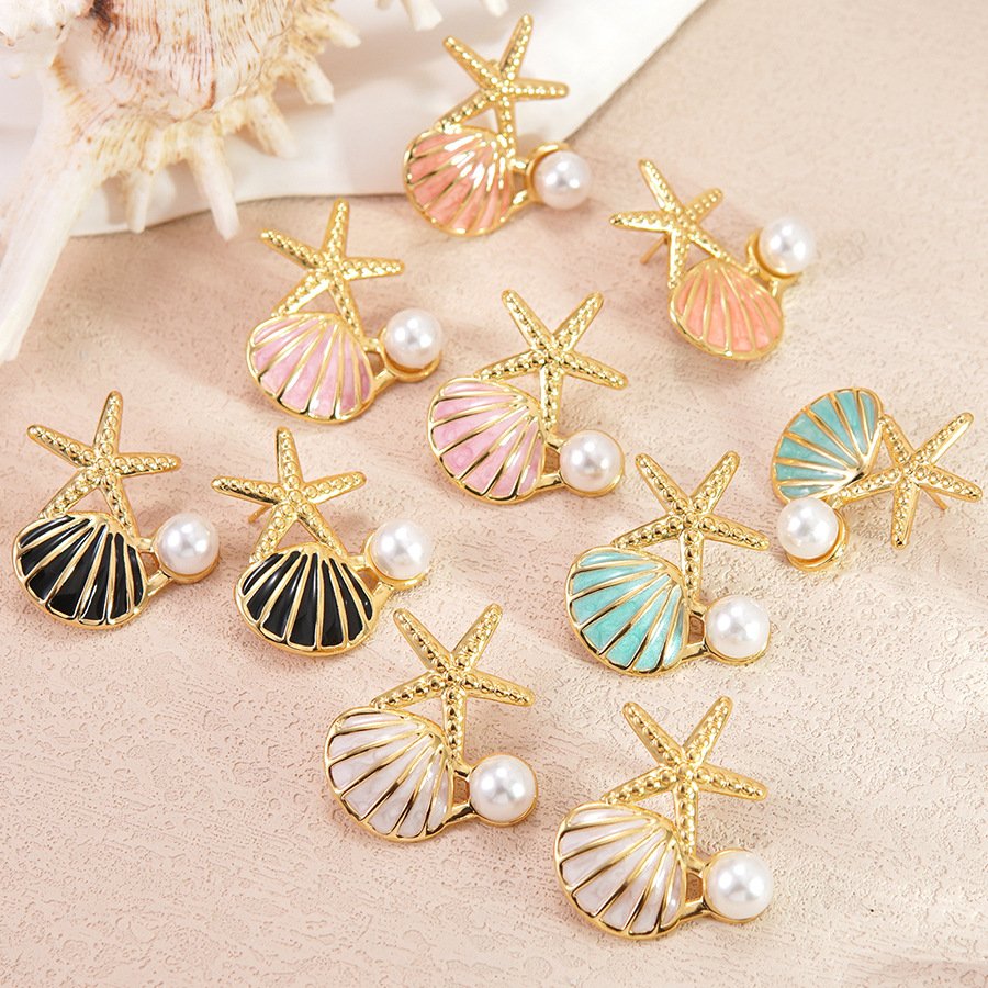 Starfish Shell Pearl Stud Earrings - Image 3