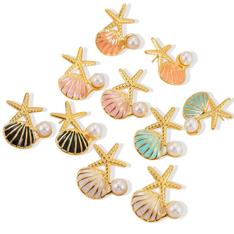 Starfish Shell Pearl Stud Earrings
