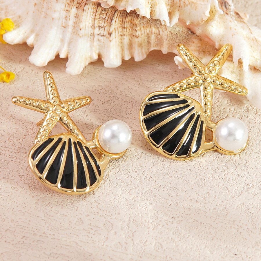 Starfish Shell Pearl Stud Earrings - Image 5