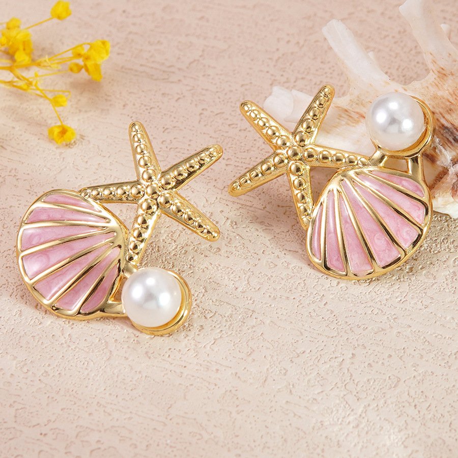 Starfish Shell Pearl Stud Earrings - Image 6