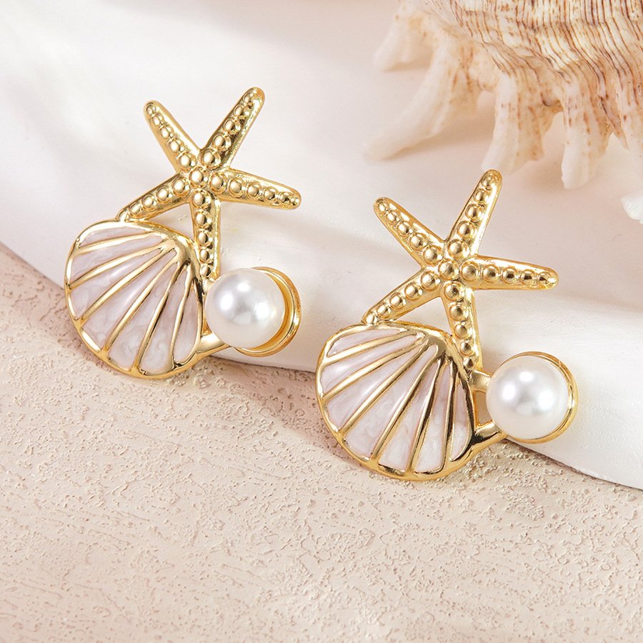 Starfish Shell Pearl Stud Earrings - Image 4
