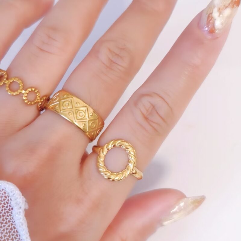 Tribal Diamond Engraved Wide Band Ring