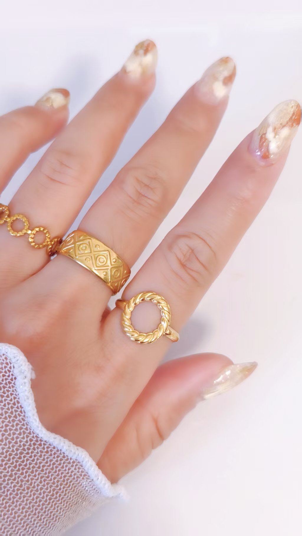 Tribal Diamond Engraved Wide Band Ring - Image 2