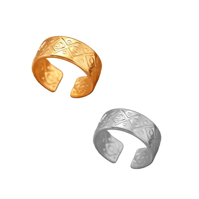 Tribal Diamond Engraved Wide Band Ring