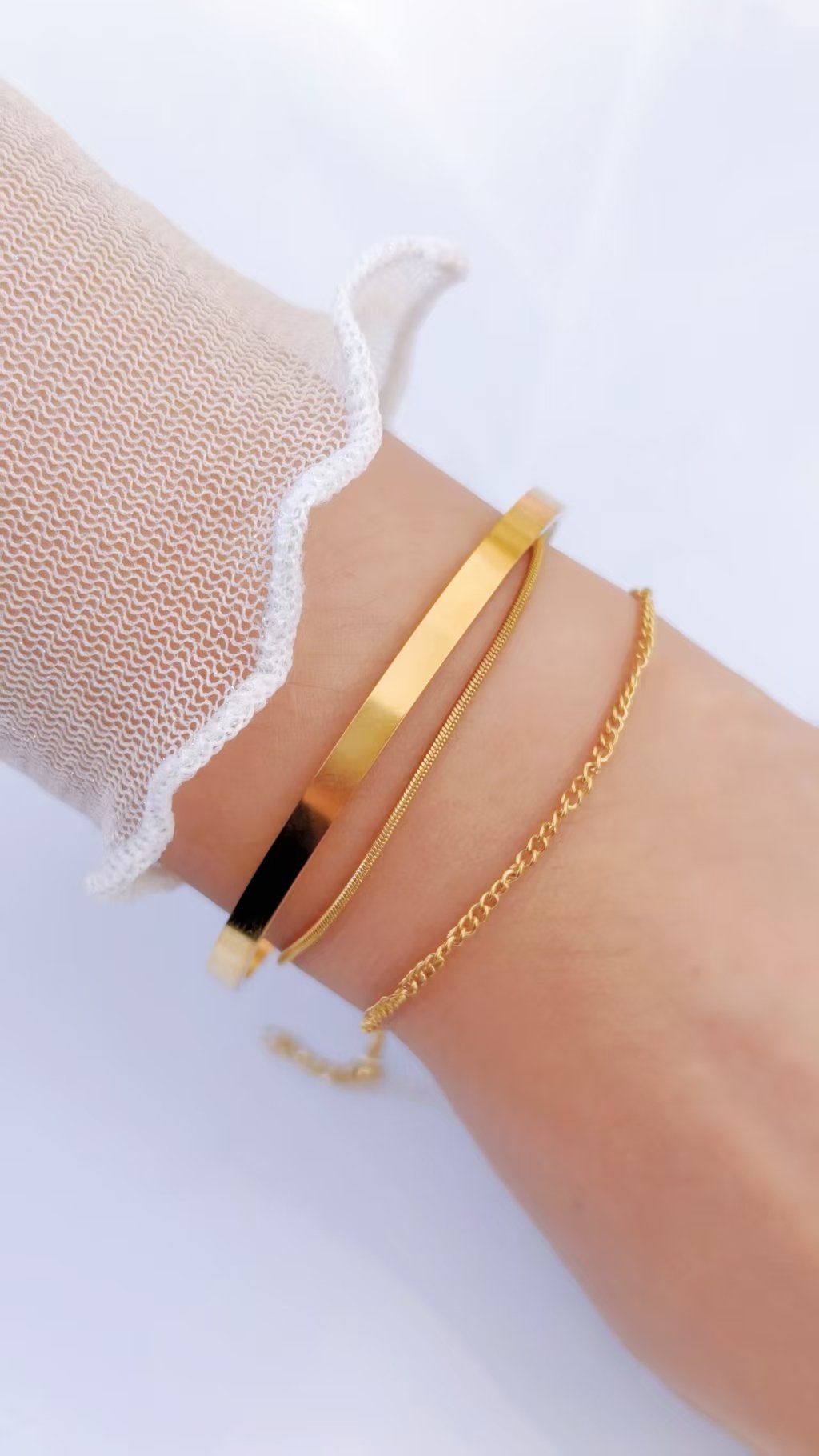 Triple Stack Bangle & Chain Layered Bracelet - Image 2
