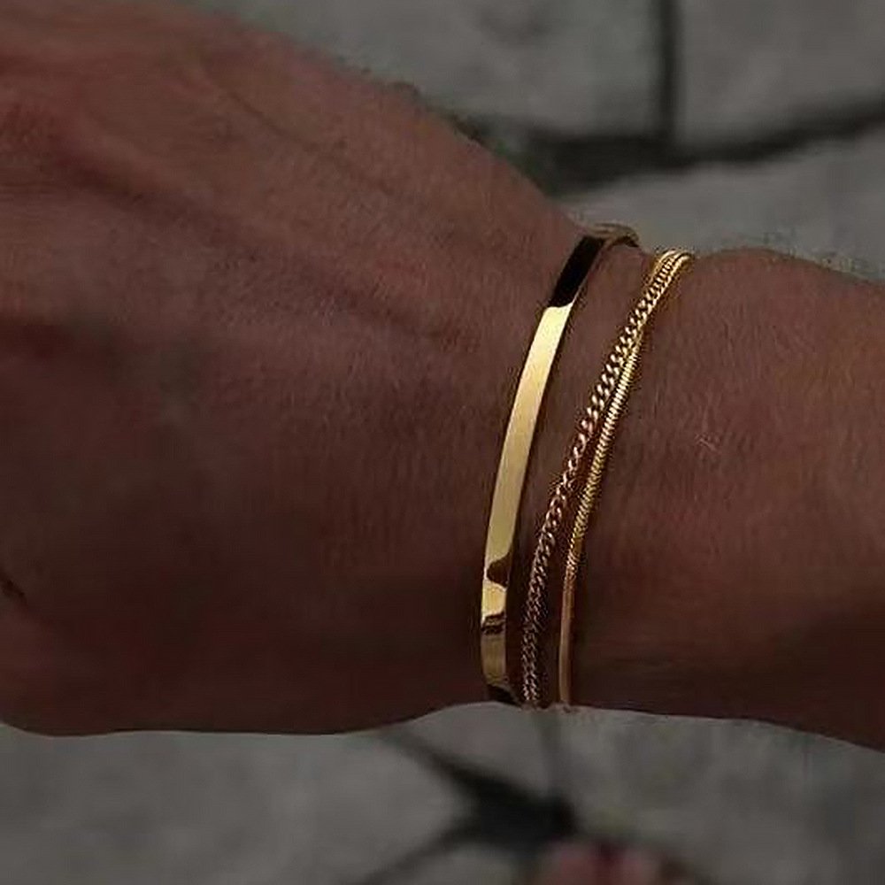 Triple Stack Bangle & Chain Layered Bracelet - Image 4