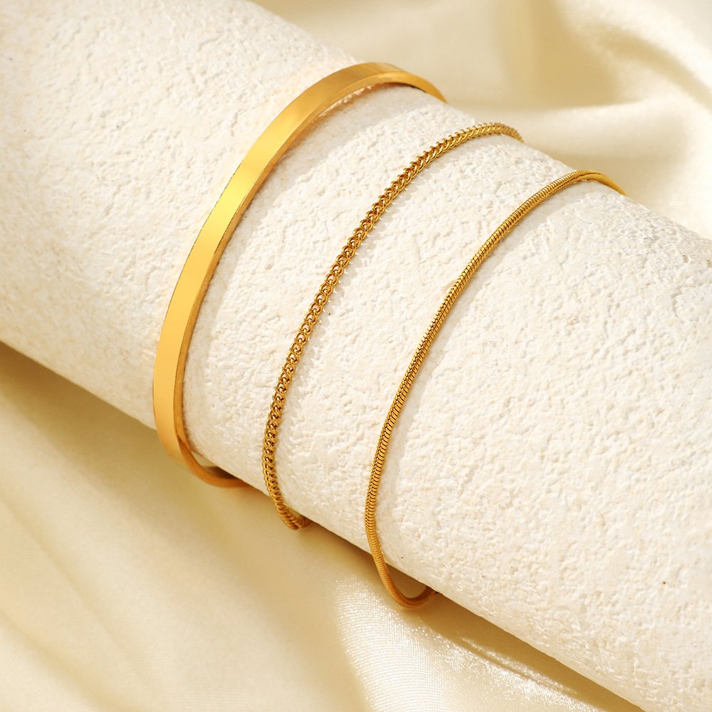 Triple Stack Bangle & Chain Layered Bracelet - Image 5